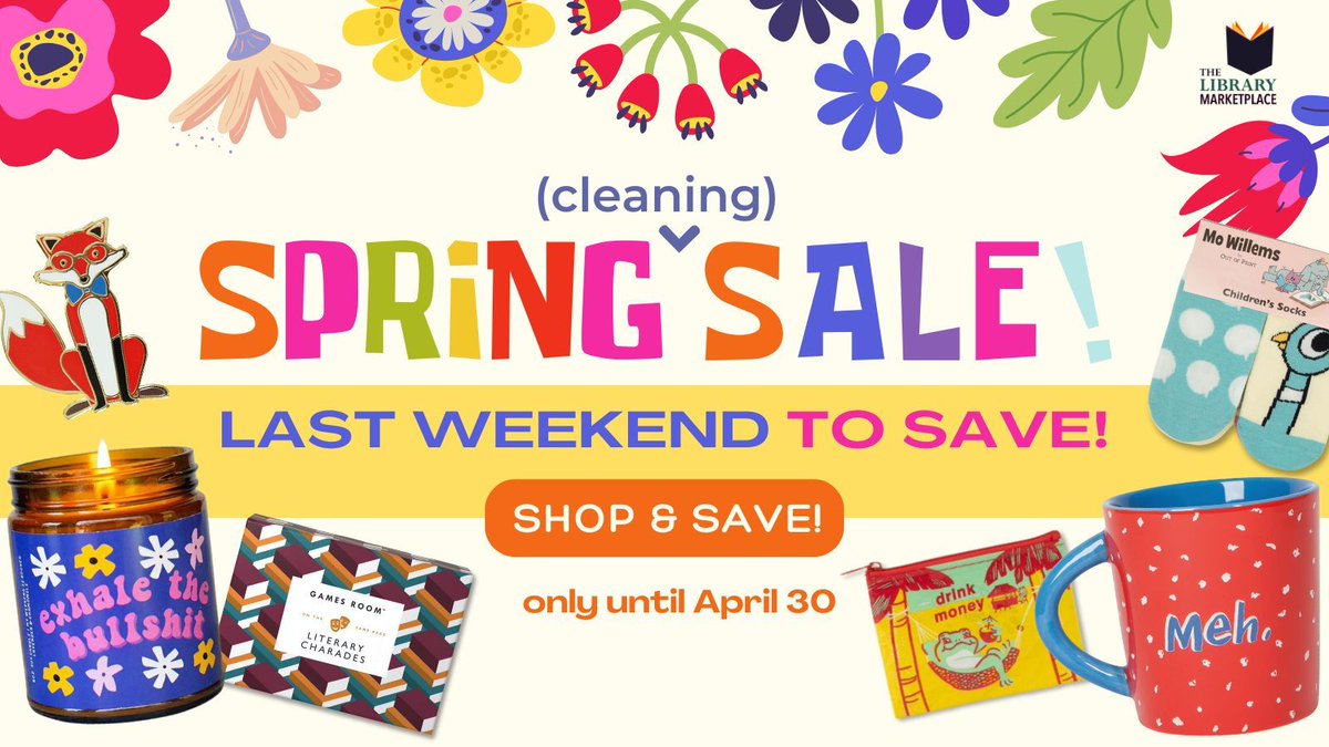 There's only 1 weekend left to save up to 75% off over 100 items in our Spring Cleaning Collection! Shop tote bags, pouches, socks, mugs and more and save until April 30th! Shop here: buff.ly/3opbrlF . #springsale #giftsforbooklovers #bookworm