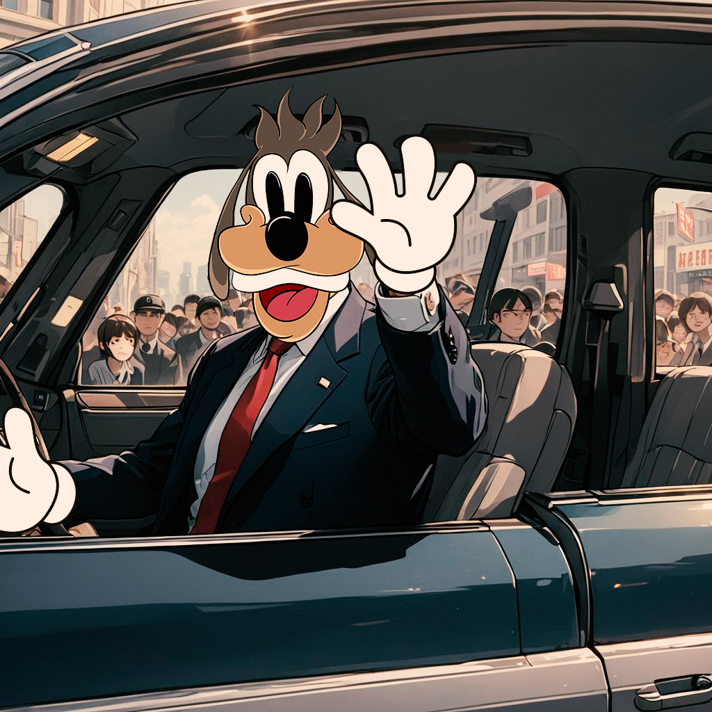 🚗💨 #Guufy on the move! Here he is, driving through town, greeting folks with a friendly wave. Always connecting, always inspiring—join the ride and wave back! 👋 #GuufyGreets #GuufyForPresident