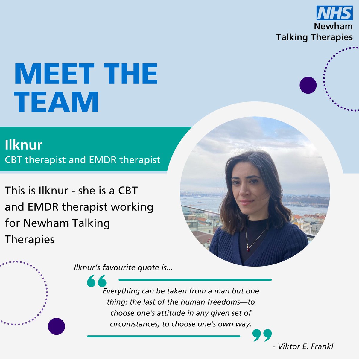 For today's motivational/meet the team Monday meet Ilknur!

#NHS #NTT #Newhamtalkingtherapies
#talkingtherapies #nhstalkingtherapies #meettheteam
#meettheteammonday✨