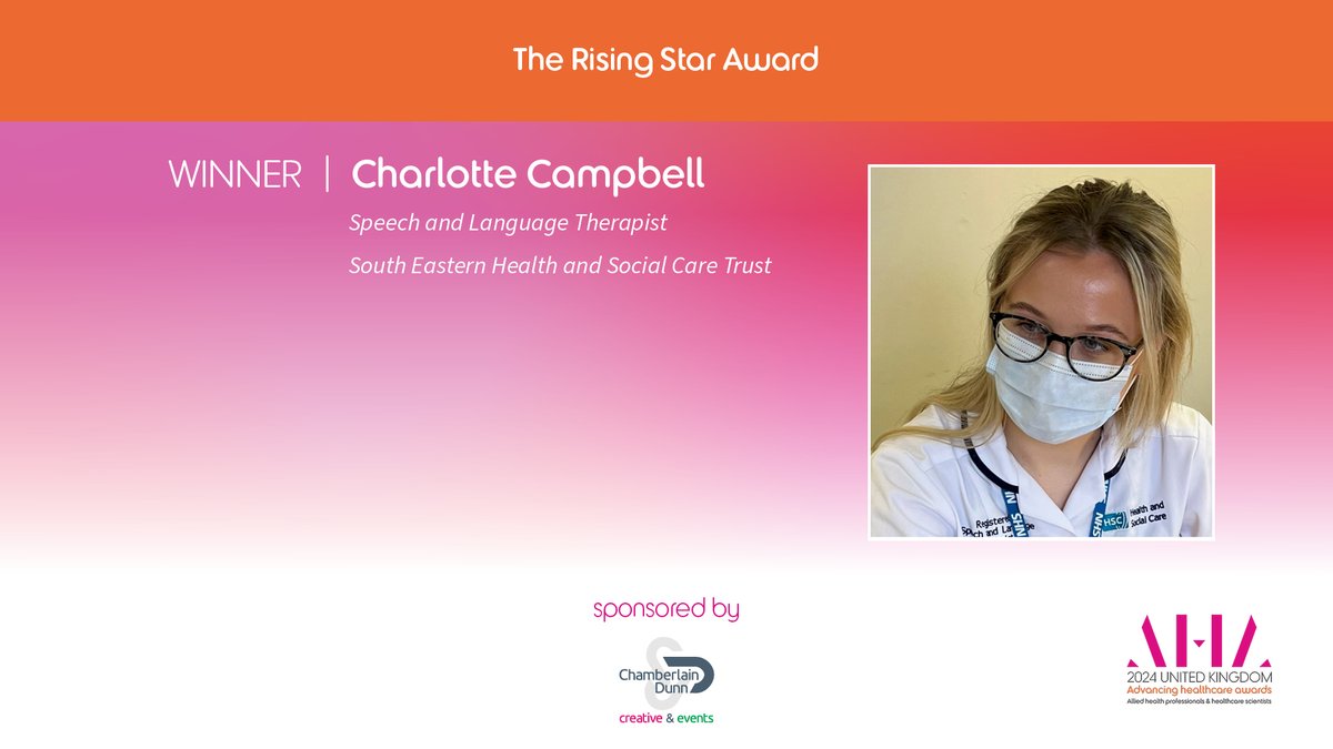 🌟Congratulations to Rising Star Charlotte Campbell, Speech and Language Therapist <a href="/setrust/">South Eastern Trust</a> 
who ignites team morale &amp; a positive atmosphere through her engaging, helpful personality 🌟
#AHAwards