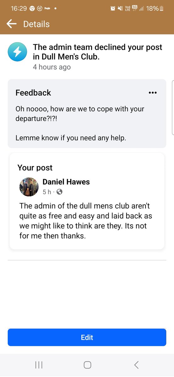 I quite enjoyed participating in a FB group called the Dull Mens club. It appeared I'm actually too dull and also unoriginal🤣 The admin have also showed themselves to be a right pack of numpties #dullmensclub