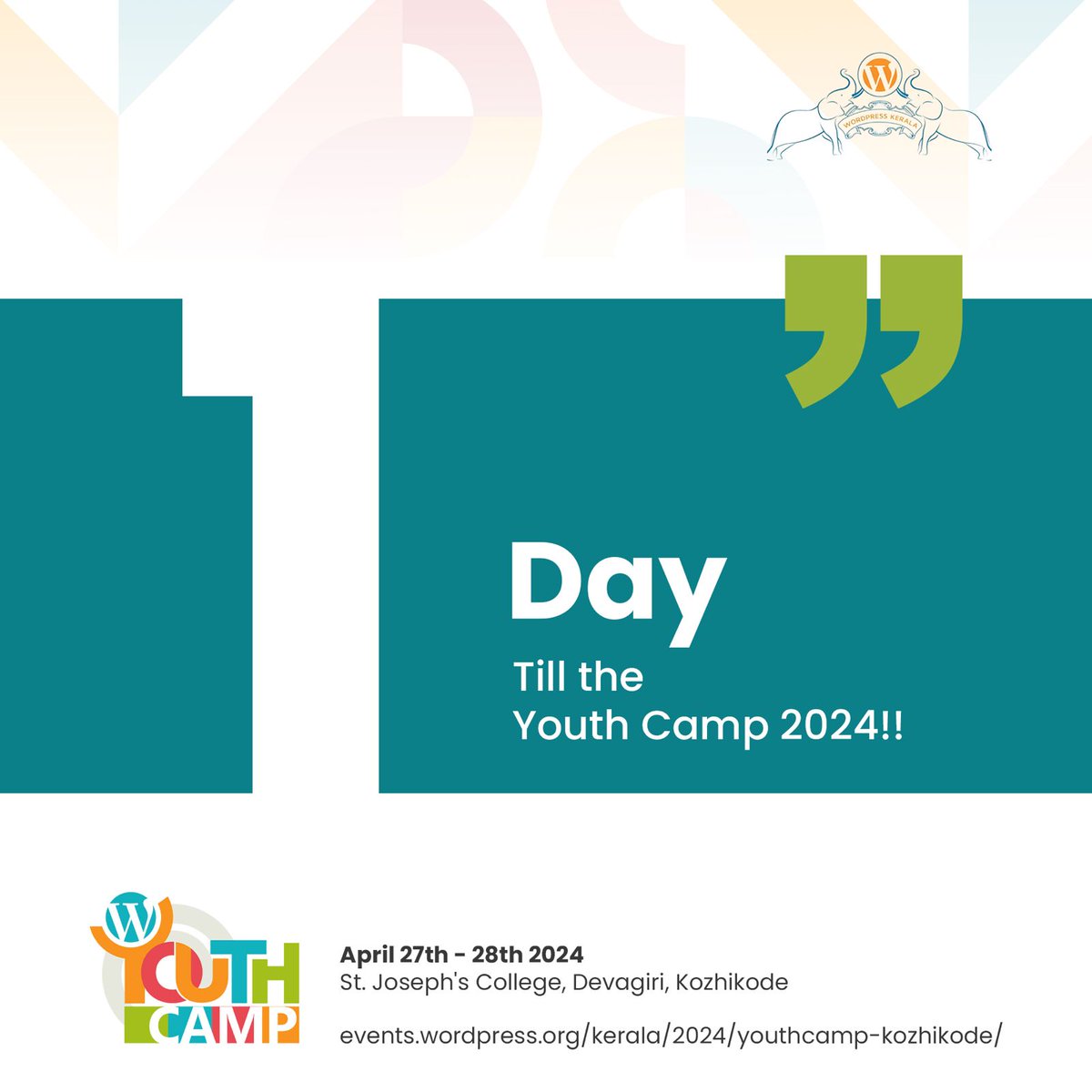 🚨 JUST ONE MORE DAY until #WordPress #YouthCamp 2024! Can you believe it? 😱

Our exciting #WordPress #workshop series for students is happening on the next two days (April 27th and 28th) at St. Joseph's College Devagiri Kozhikode. 🚀 

WE CAN'T WAIT! 😍