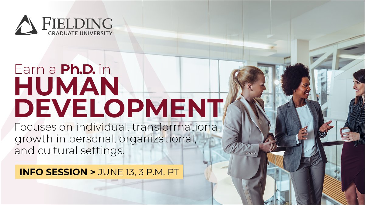 Designed for career professionals, Fielding’s doctoral students in Human Development are socially concerned, experienced professionals from diverse backgrounds. Learn more at June 13 info session: ow.ly/z5ho50Ro8zu
#HumanDevelopment