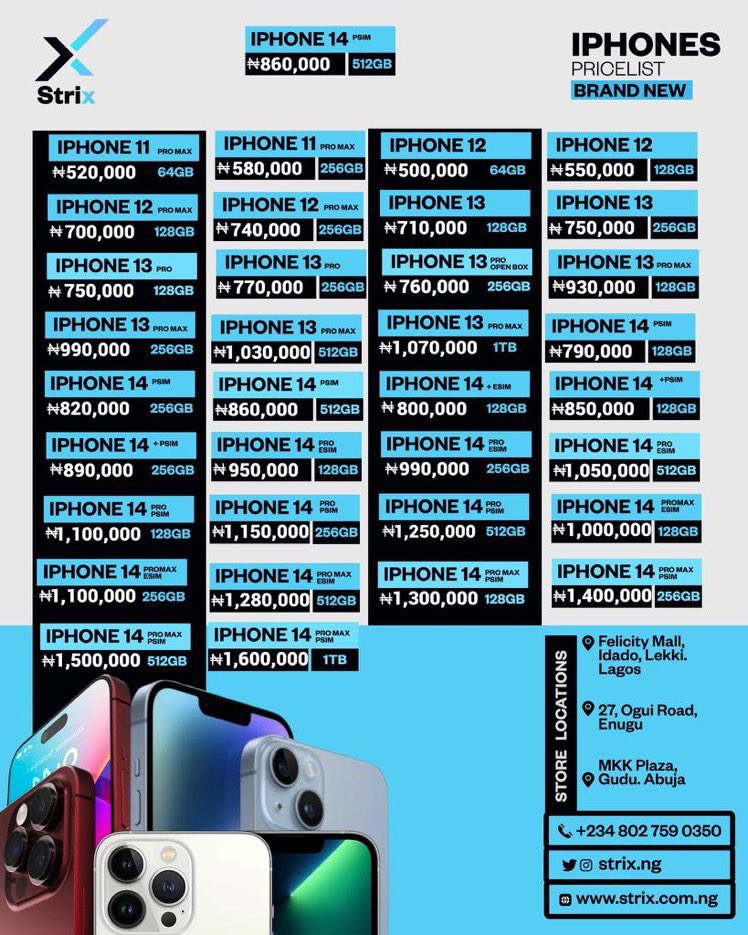 Strix price list update for brand new IPhones 📱 Visit strix.com.ng for more prices 💯 #ThinkStrix