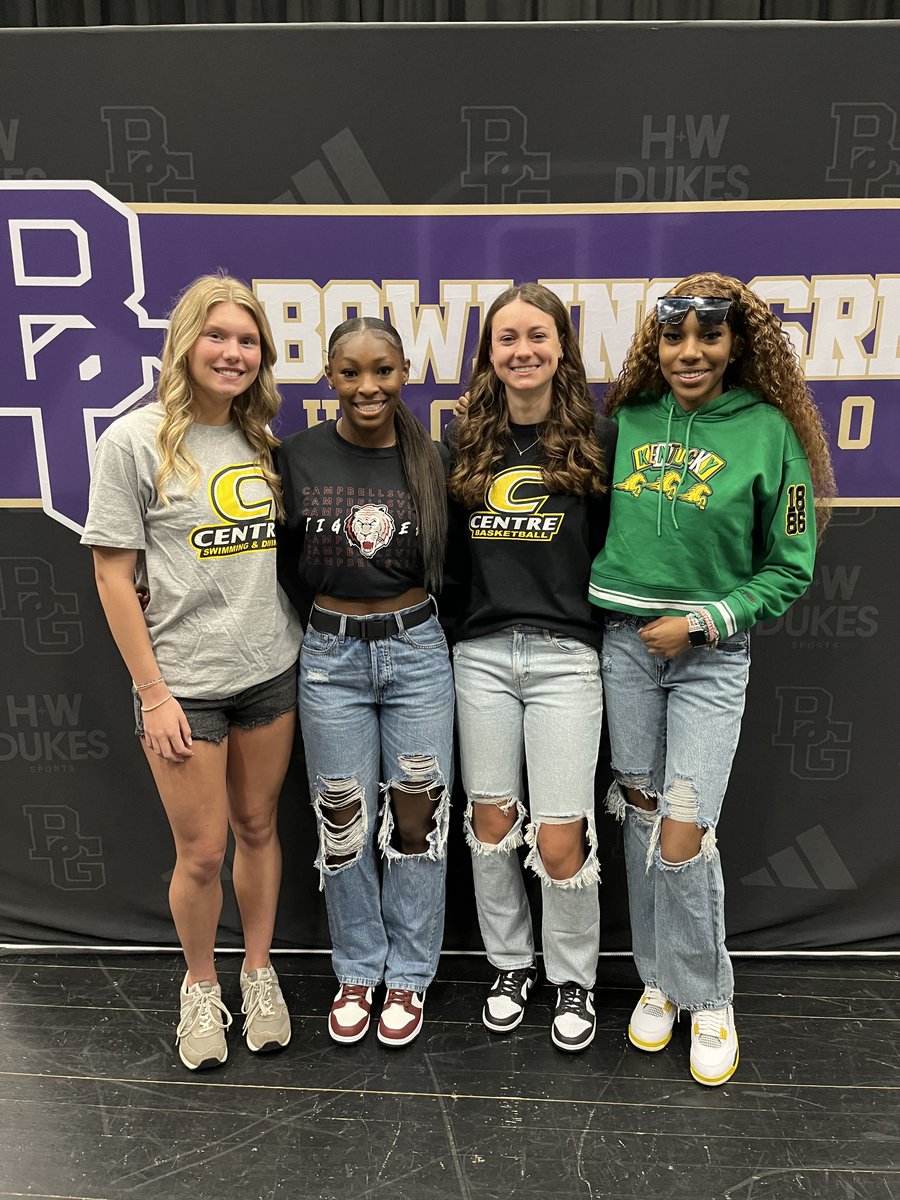 Six BGHS student athletes made commitments today to continue athletics in college next year. Congratulations, Purples! Once a Purple, Always a Purple!

DeMarcus Elliott, Football, WKU
Mason Ritter, Basketball, Columbia University
Lucy Lowe,  Swimming, Centre College
NaTajia
