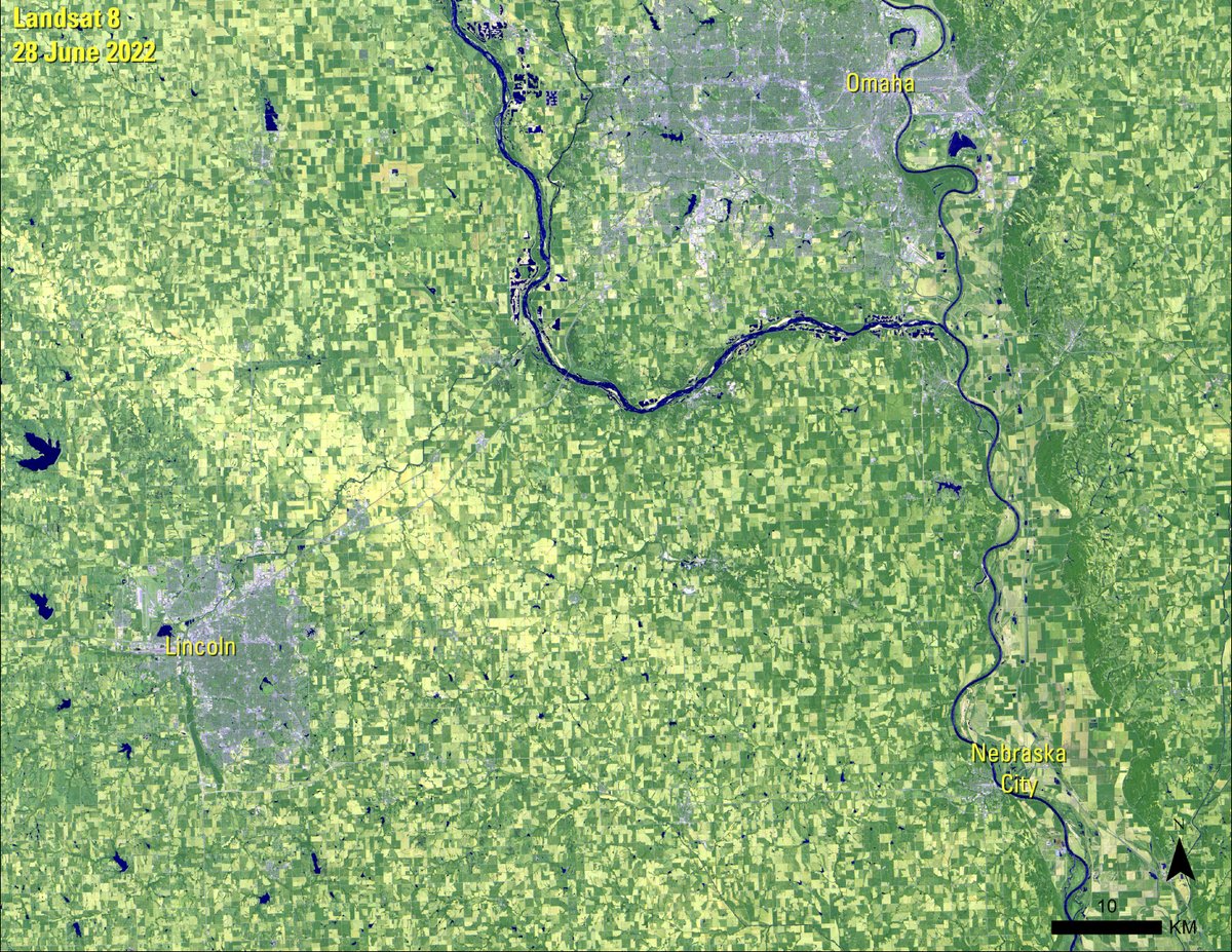 #NationalArborDay celebrates the importance of trees in our environment. Typically, people plant a tree to commemorate the occasion. The holiday began in Nebraska City, Nebraska, on April 10, 1874. This #Landsat image shows the area.