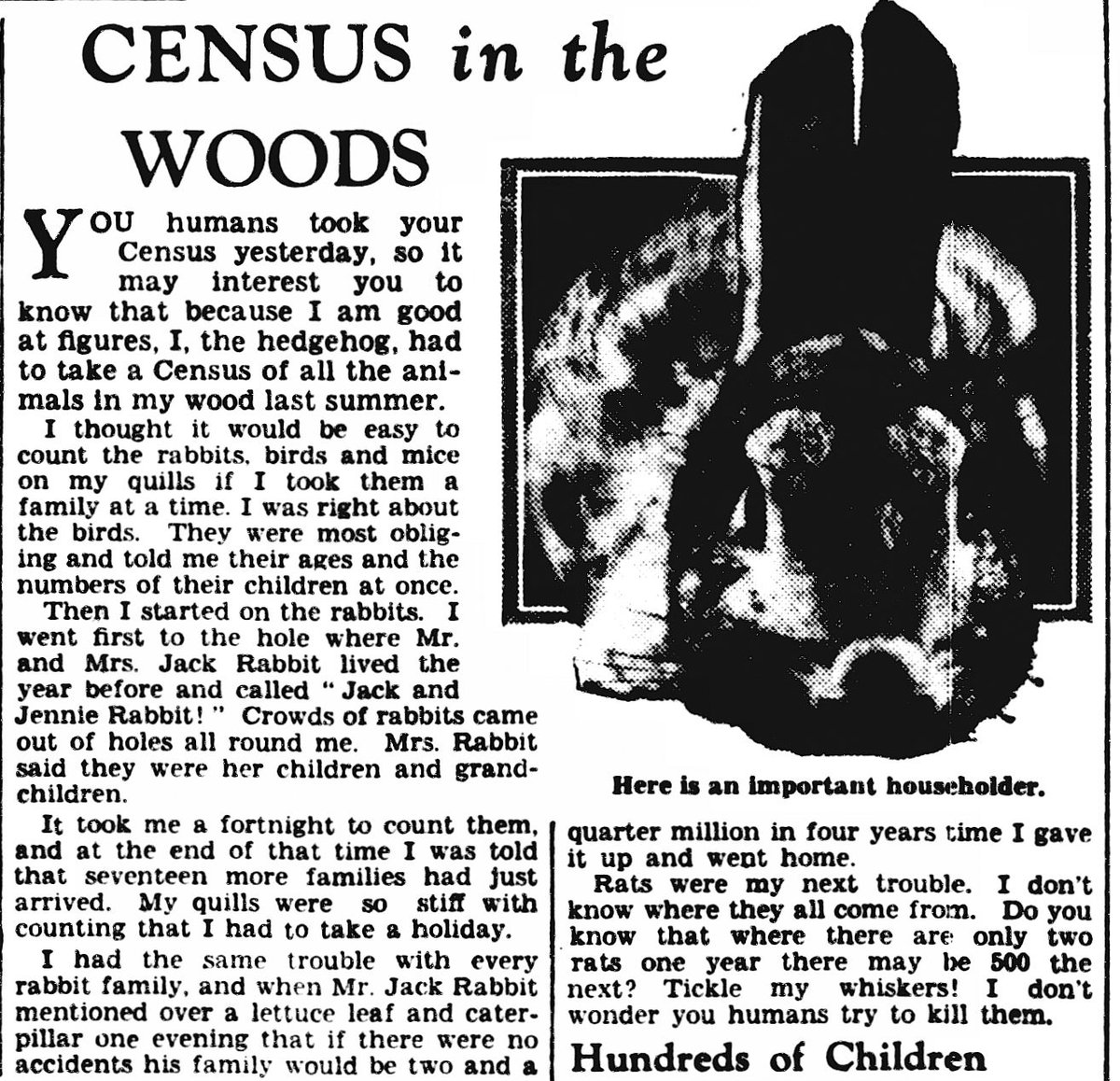 The 1931 Census may have taken place on 26 and 27 April 1931, but another very important census was taken the summer before. At least, according to this report 🐰 🦔 📷 Daily Herald, 27 April 1931 bit.ly/4aET0AB