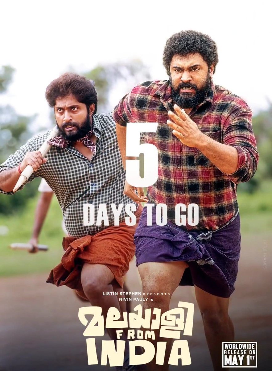 Just 5 more days!😊
#MalayaleeFromIndia #May1Release #NivinPauly @NivinOfficial