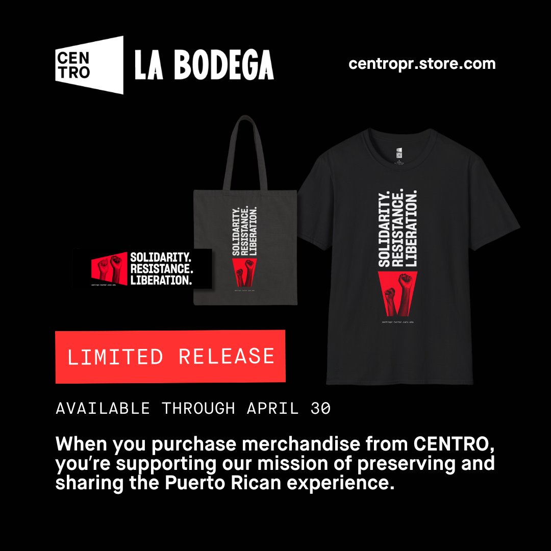 LAST CALL! Our limited release SOLIDARITY. RESISTANCE. LIBERATION. swag before April 30th! CENTRO stands for community, intersectionality, & preserving Diasporican stories. Every purchase supports our mission of empowerment & inclusivity in PR studies. ow.ly/pCqN50RpaSk
