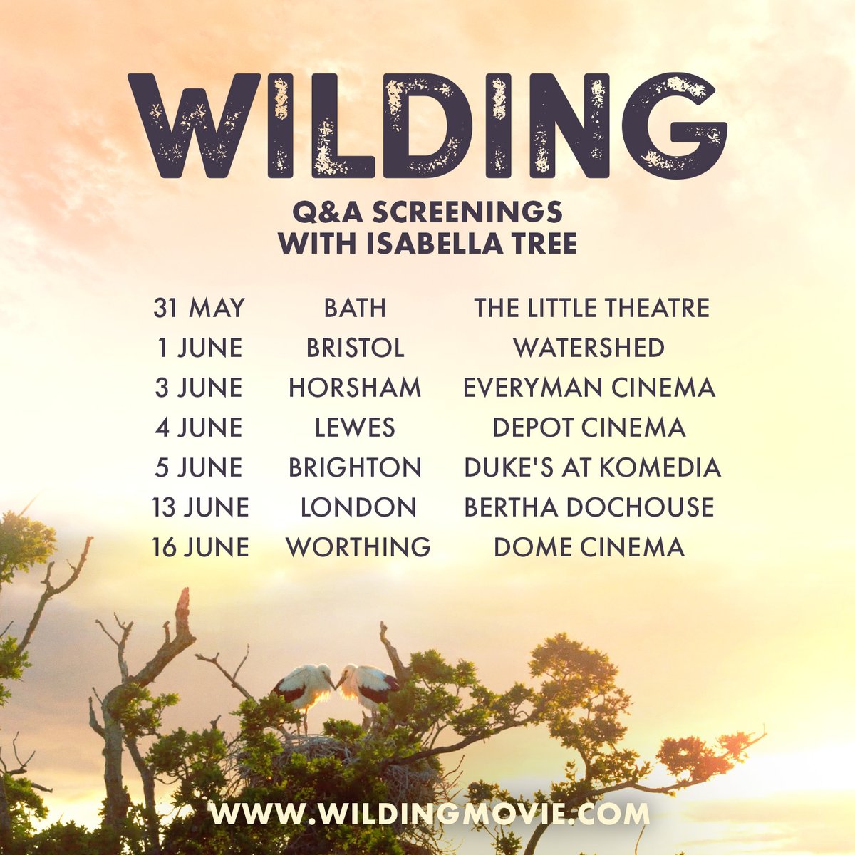 Tickets are now on sale for our #WildingMovie Q&A tour with @isabella_tree. Catch the film at one of these special events or in cinemas across the UK and Ireland from June 14. Book: wildingmovie.com/screenings