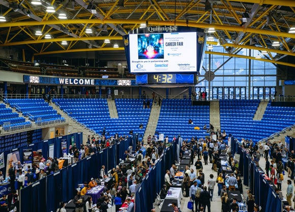 “An important message we hope students will take away today is that manufacturing is a sector.' Future makers merged with manufacturers from STEM-based businesses at the Connecticut Manufacturing Careers Roadshow hosted at Quinnipiac: go.qu.edu/Manufacturing24