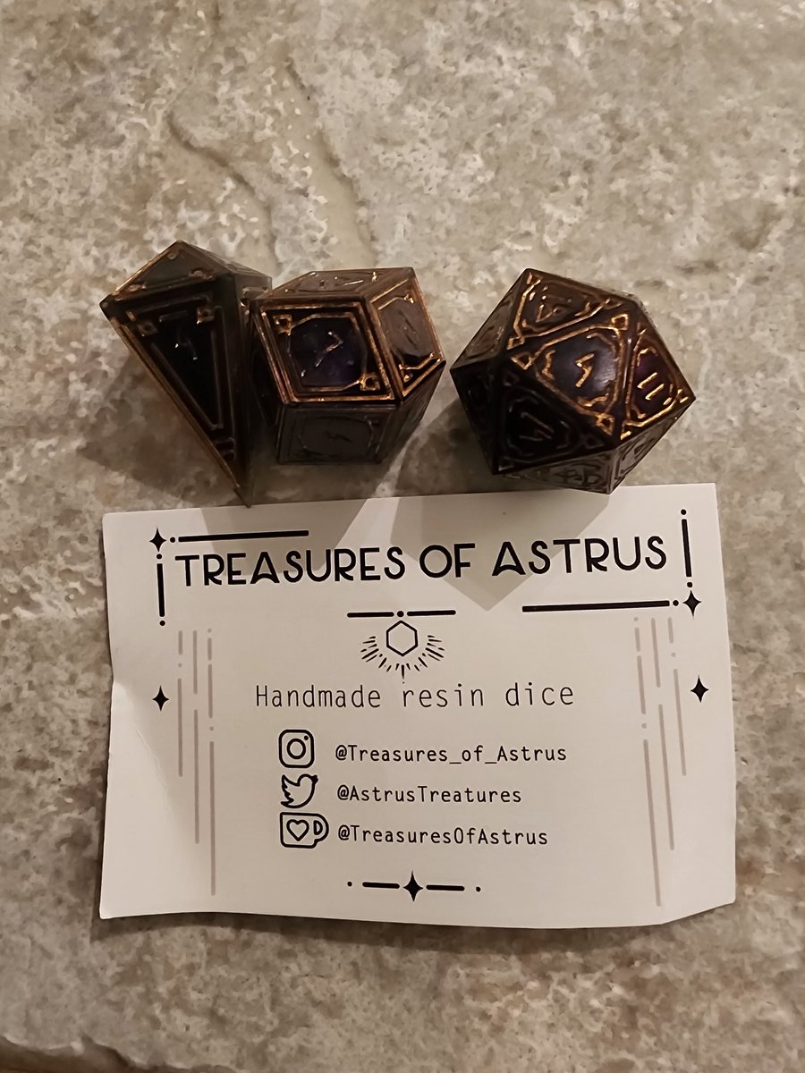 They're here!! Excited to add them to my wizards dice collection. @AstrusTreasures. I love the shape!