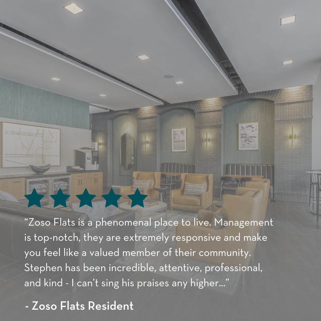 Looking for a great place to live in Arlington? Check out Zoso Flats! And thank you to our wonderful resident for their kind words. 👏

#zosoflats #ArlingtonApartments #FiveStarLiving #apartmentliving #apartmentlife #nowleasing #ResidentTestimony