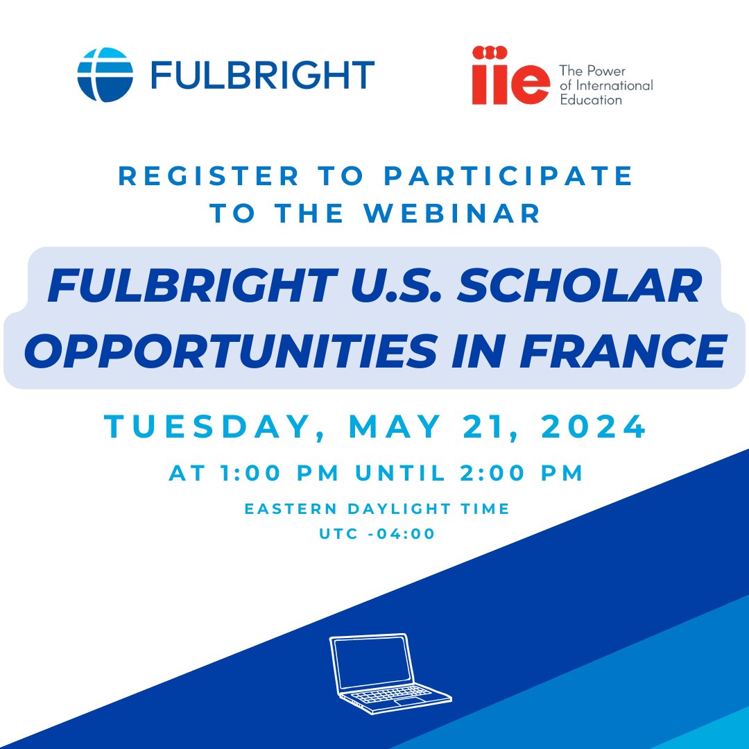 #webinar 💻 Fulbright U.S. 🇺🇸 Scholar Opportunities in France 🇫🇷 📅 May 21, 2024 🕐 1:00 PM - 2:00 PM (EDT) 🧑‍🏫 Fulbright U.S. Scholar Awards give opportunities to U.S. citizens to teach, research and carry out professional projects around the world🌎 ➡️ cutt.ly/zw6CJfB4