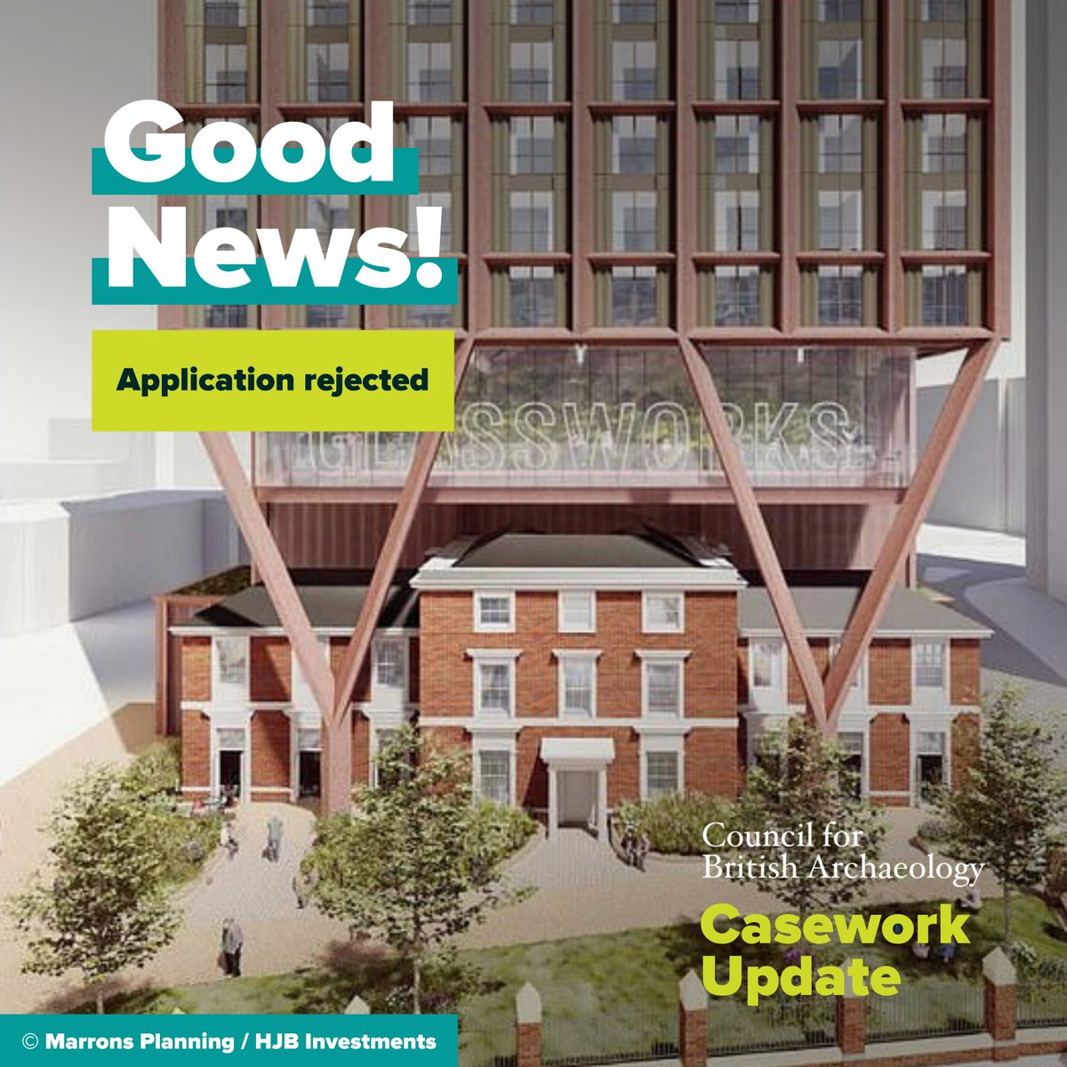 Application Rejected! 🚫 The CBA, alongside four other societies, objected to an application for a 42-story tower over a Grade II former hospital in Birmingham. We're thrilled to announce that this has been refused! 🎉 Read more here👉 casework.jcnas.org.uk/case/130458 #Archaeology