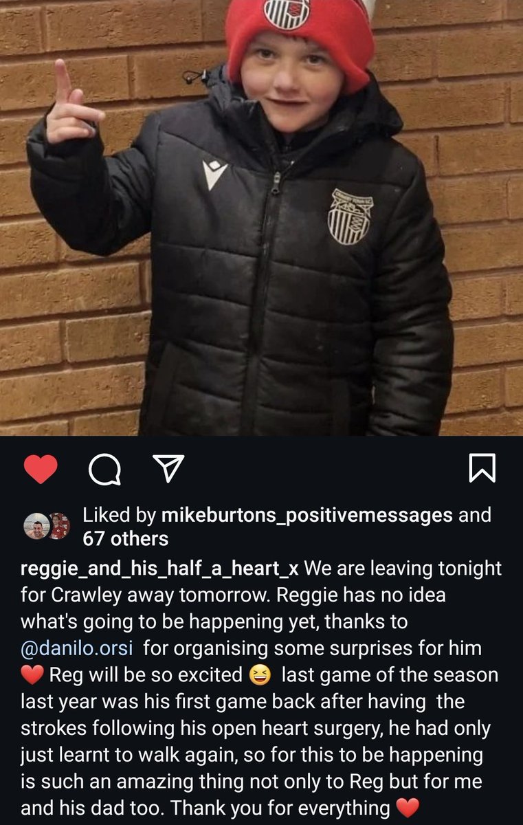 How lovely @DaniloOrsi on making Reggie feel so special at tomorrow's @officialgtfc v @crawleytown 

Reggie's mum is soo grateful ❤

Have a great game everyone! 🙂