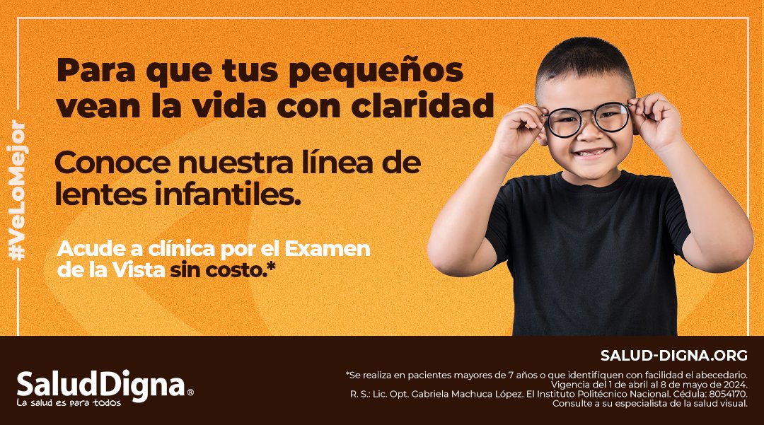 Cuida de los ojos de tus pequeños. 👧👦 Conoce nuestros lentes diseñados para ellos. 👓 ¡Contamos con el Examen de la Vista SIN COSTO! 🙌 🔸 Ubica tu clínica más cercana en: bit.ly/UbicaTuClínica… . ¡Te esperamos! 💚 #SaludDigna #VeLoMejor #Lentes 👓