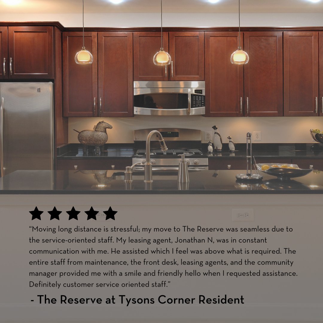 Looking for a great place to live in Vienna? Check out The Reserve at Tysons Corner! And thank you to our wonderful resident for their kind words. 👏

#thereserveattysonscorner #ViennaApartments #FiveStarLiving #apartmentliving #apartmentlife #nowleasing #ResidentTestimony