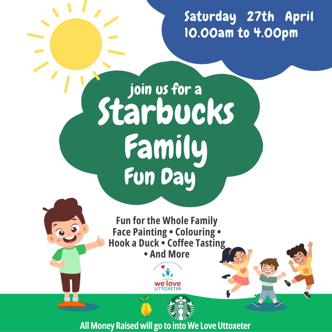 Do you have plans this weekend? Starbucks Uttoxeter are hosting a Family Fun Day in aid of one our place based funds, We Love Uttoxeter! Get the family together and pop down for fun for all the family 🎈 Saturday 27th April 10am - 4pm #familyfun #supportlocal #community