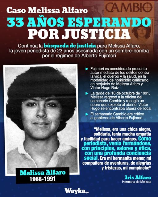 🚨 Hoy 26 de abril, a las 11:30 a. m., habrá una nueva audiencia para el caso del asesinato de Melissa Alfaro, la joven periodista asesinada durante el régimen de @albertofujimori . Su madre, Norma Méndez brindará su testimonio. @Aprodeh @cnddhh