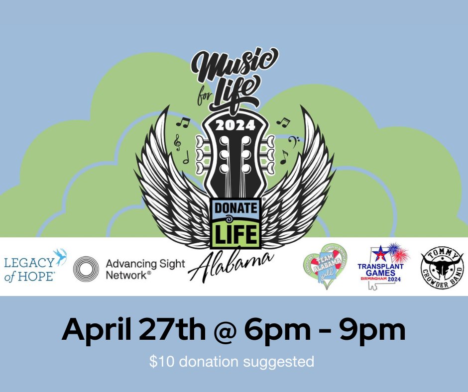 Come out and enjoy the Tommy Crowder Band 🎸while also benefiting Donate Life Alabama this Saturday at @ferusartisanales!

Register to be an organ donor here: donatelifealabama.org
Donate here: givebutter.com/zZISmu
#TheGateway #MusicForLife