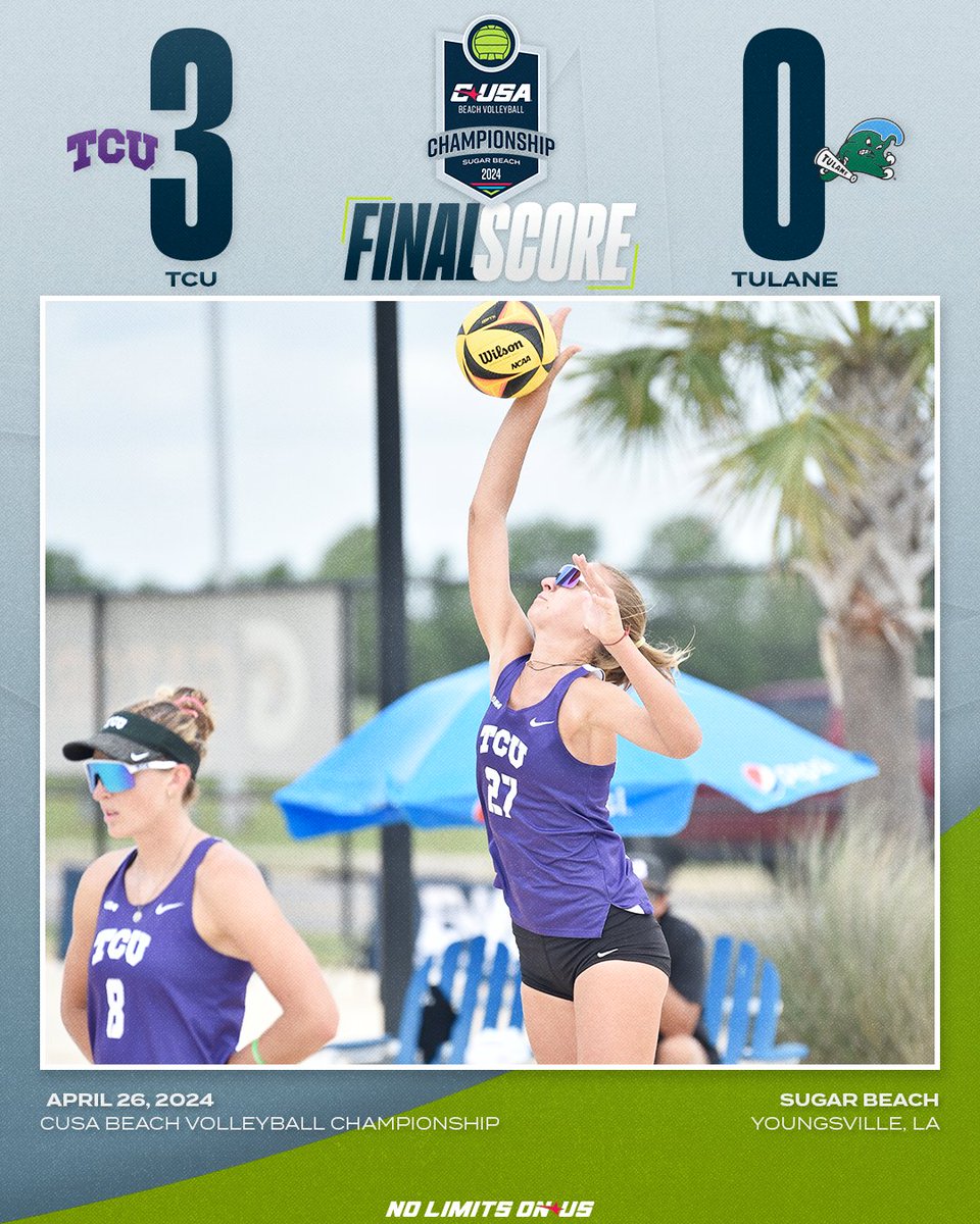 🏐🌴FROGS ADVANCE🌴🏐 TCU moves on to the semi-finals at the CUSA Beach Volleyball Championship. @TCUBeachVB | #NoLimitsOnUs