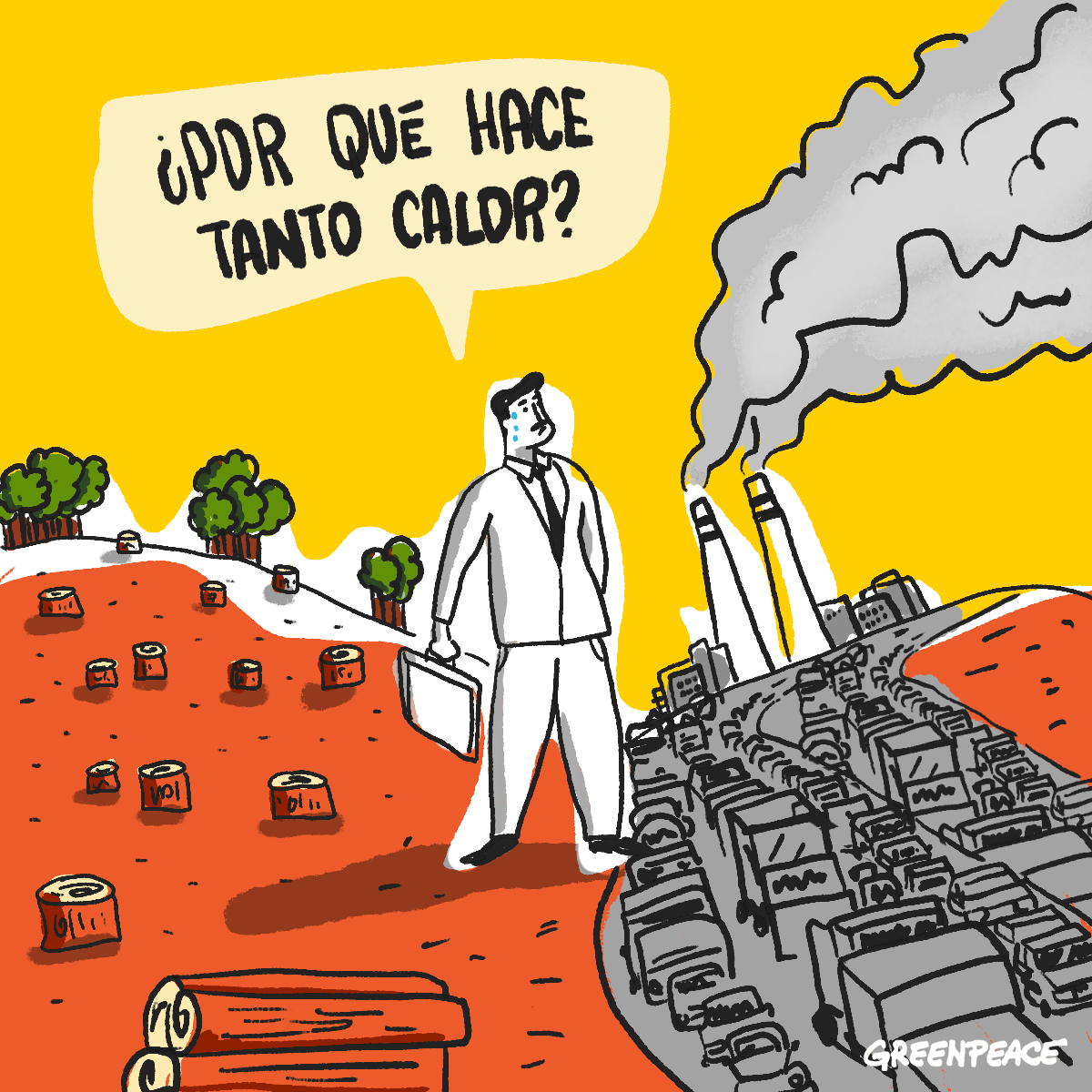 La #EmergenciaClimática es una realidad que no podemos ignorar. 🔥
Las olas de calor aumentan, ponen en peligro a millones y amenazan sus derechos humanos. 🥵

La industria fósil debe asumir su responsabilidad. 🏭 

¡Es momento de actuar! ☀️ Firma aquí act.gp/3wcArVE ⬅️