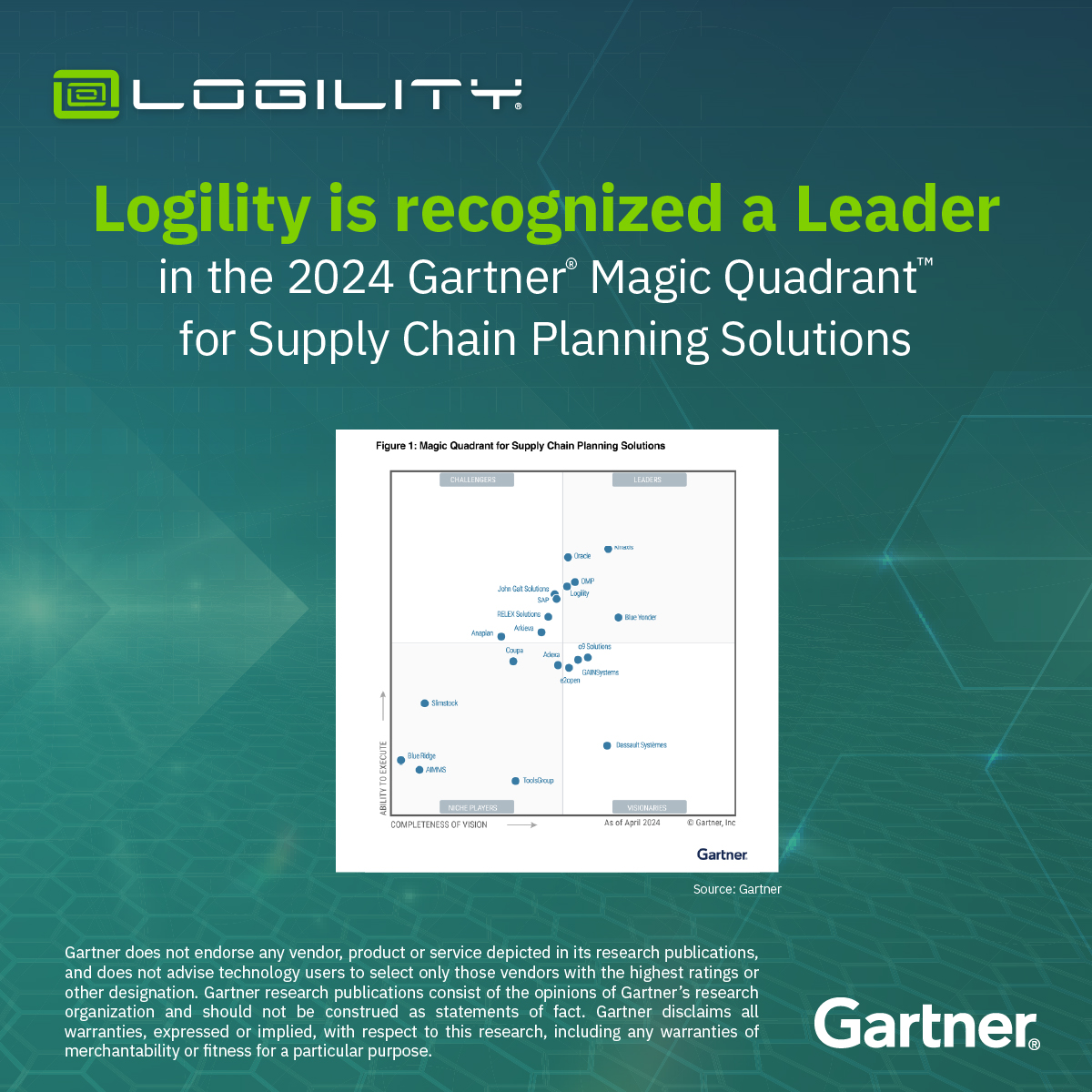 #Logility has been positioned as a Leader in the 2024 Gartner® Magic Quadrant™ for Supply Chain Planning Solutions. For more insights, read the full, complimentary report here 🌐 bit.ly/3Uk1Ug2
#AIfirst #supplychainsolutions #magicquadrant #GartnerMQ
@Gartner_inc
