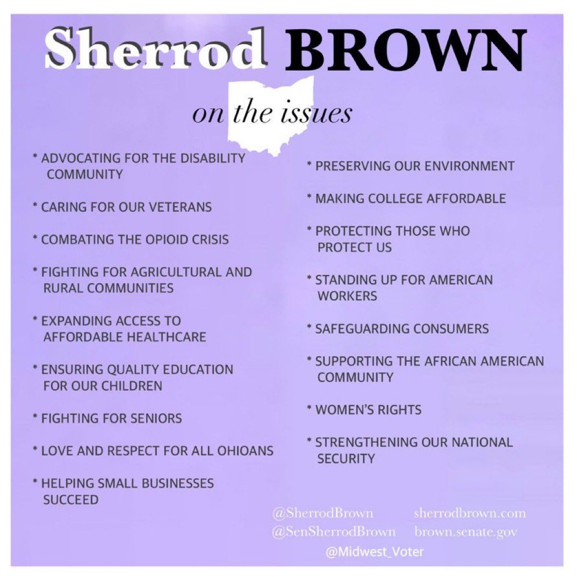 Looking at these issues @SenSherrodBrown champions, why would you not vote for him. Sherrod Brown is a fighter for Ohio and all Americans. He brings honesty and integrity to the Senate. Let’s keep him in his seat. #DemsUnited #Allied4Dems #DemVoice1 #wtpGOTV24