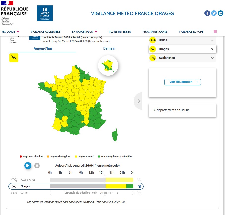🟡⚡️ #vigilancejaune #orages @meteofrance a placé le département de l'#Indre en vigilance jaune pour un risque d'orage. Restez vigilants, respectez les consignes de sécurité ⤵️ vigilance.meteofrance.fr/fr