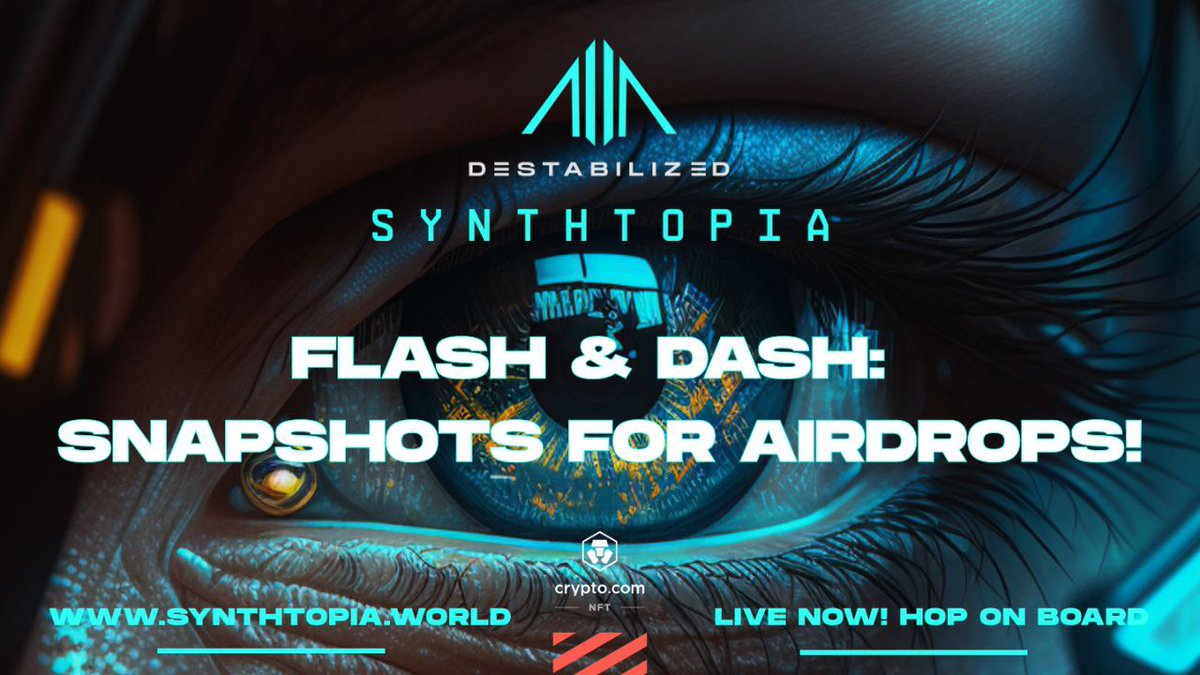 ⚡ #SYNTHTOPIA FLASH & DASH ⚡ 📸 We have a snapshot coming up on May 9th at 9 AM EST on the main SYNTHTOPIA Genesis collection, and another snapshot is coming in June. Please make sure that all your NFTs are deposited in your @cryptocomnft account. We will use this data for…