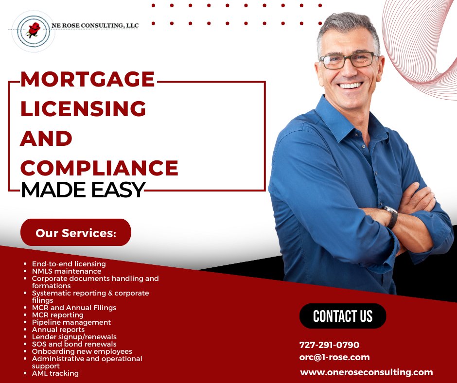One Rose Consulting, LLC - Your One-Stop Shop for Mortgage Licensing and Compliance Needs! #ExpandYourStates #MortgageSuccess #MortgageCompliance #industryexperts #mortgageindustry #mortgagebroker #Mortgagelicensing #mortgagecompliance #compliance #mortgage #mortgagetips #nmls