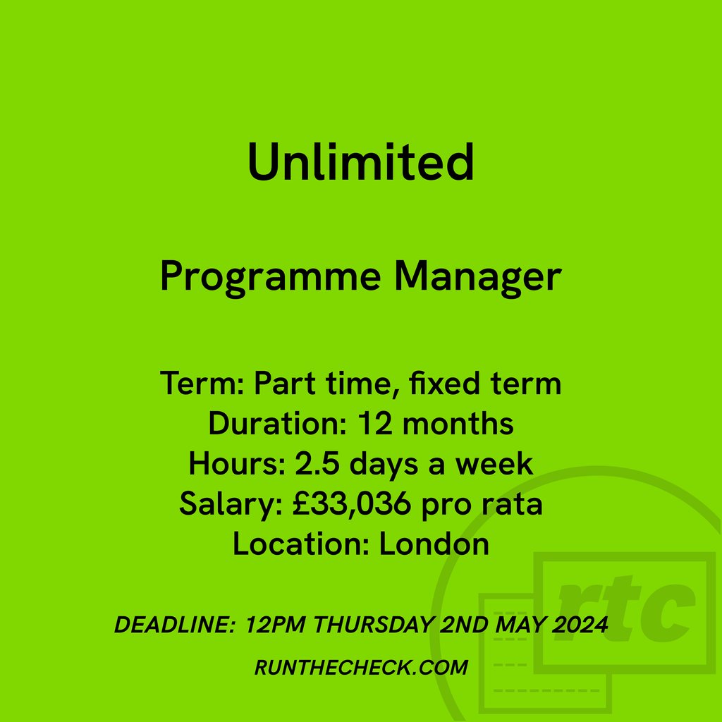 @weareunltd, Programme Manager 🦖 Apply ↓ runthecheck.com/unlimited-prog…