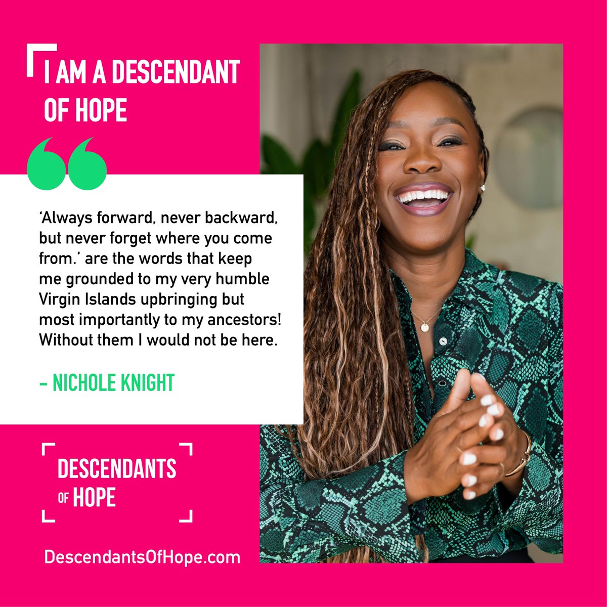 🌟Meet Nichole Knight, a proud daughter of #Caribbean ancestry and this week’s #FeatureFriday Descendant Of Hope!
 
Born in #Miami, Florida, @iamnicholeknigh was raised on her mother’s home island of St. John in the Virgin Islands.