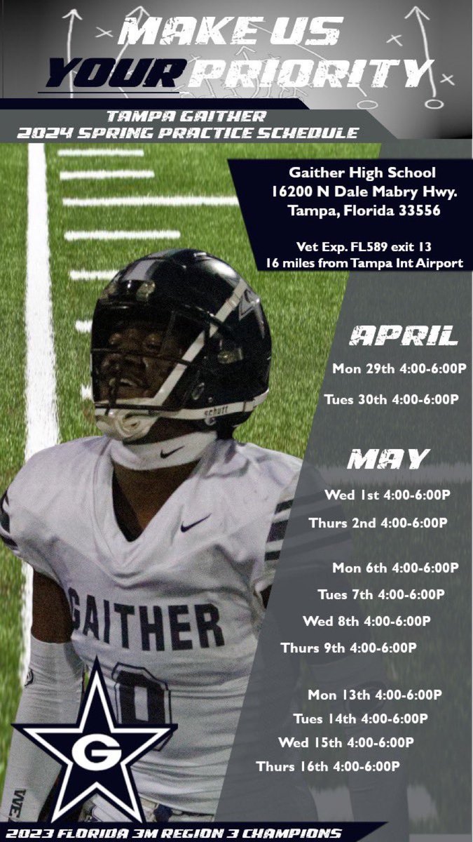 Coaches!! Come check out @GaitherFootbal1 this Spring!! @Cowboycoach2016 @SilbertCoach @PrepRedzoneFL @larryblustein