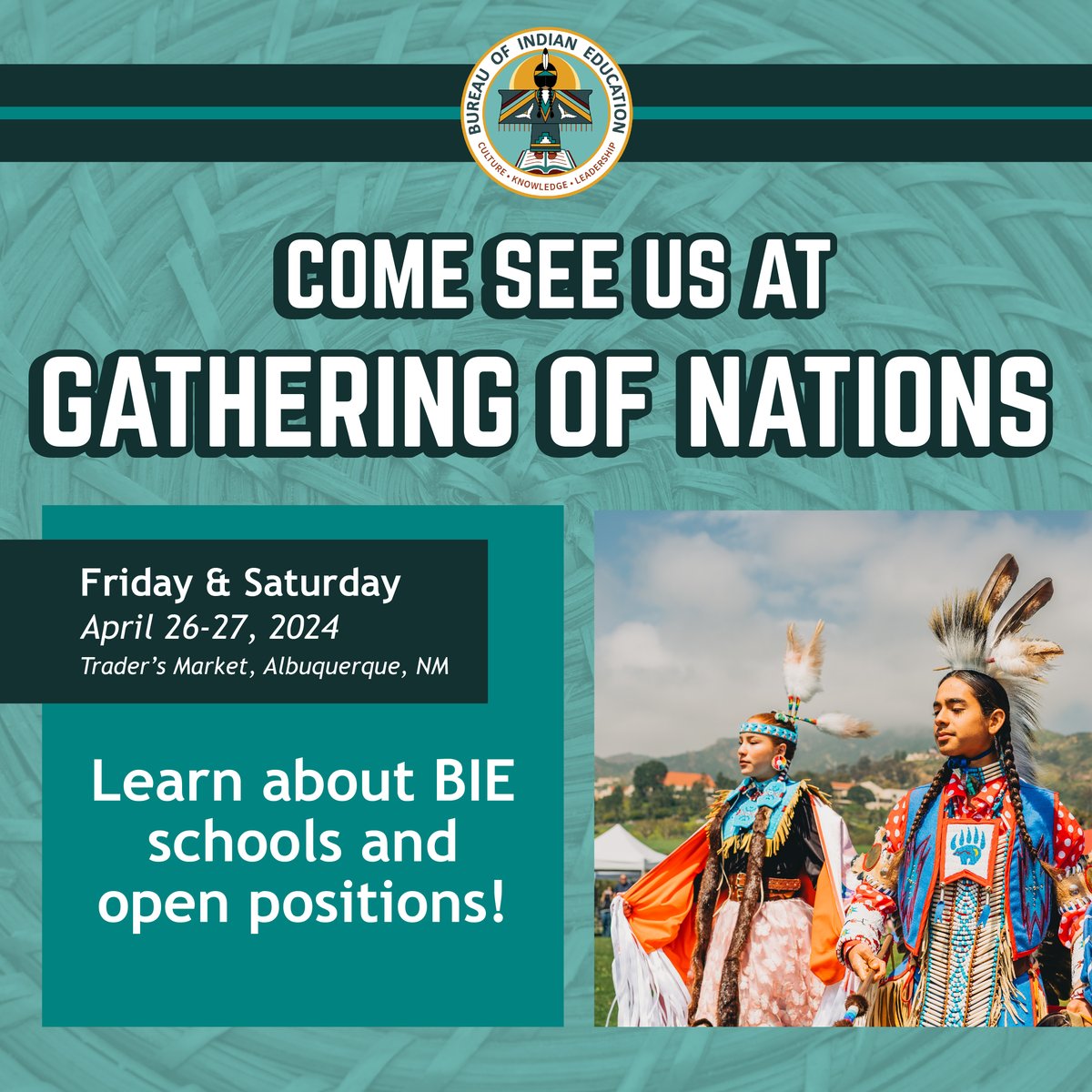 🌟 Join us at Gathering of Nations! 🌟 Learn about our off-reservation residential schools and BIE jobs! Don't miss out on this chance to learn and connect! 👋