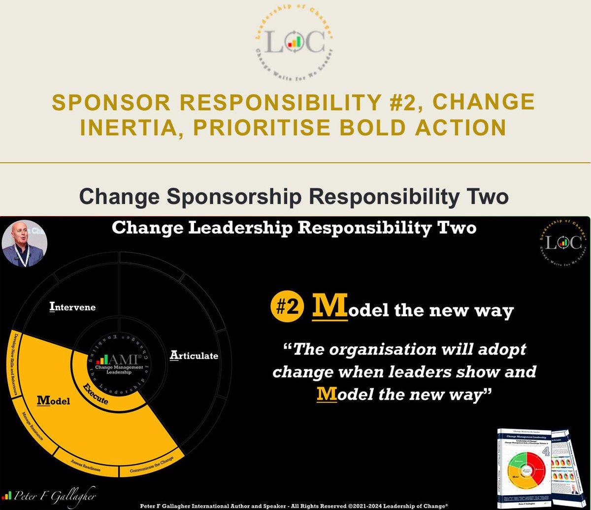 #Leadershipofchange
Weekly Email #88
Change Sponsorship Responsibility Two
Leadership Strategic Change Inertia
FCRQ: Leaders of Change Prioritise Bold Action
#changemanagement
tinyurl.com/38yx9mev