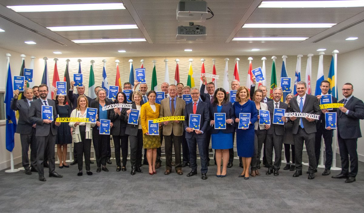 Together with my colleagues from EU member states, saying #UseYourVote in the #EUelections2024. Romanian citizens in the UK can vote on 9 June at the polling stations we will be organizing here. The list will be available 30 days prior voting day. ▶️elections.europa.eu