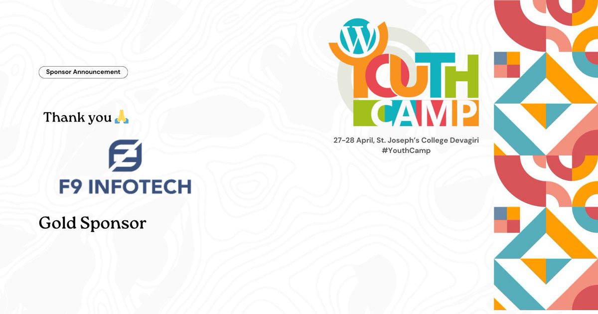 Thank you so much, @F9Infotech IT Solutions for being a Gold Sponsor of #WordPress #YouthCamp 2024! 
events.wordpress.org/kerala/2024/yo…