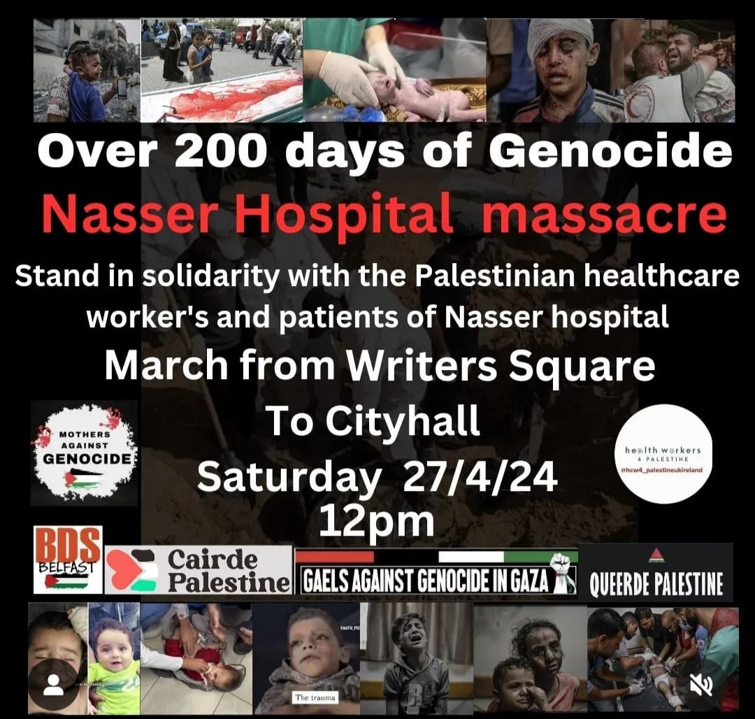 Belfast tomorrow. 

Over #200DaysOfGenocide 

Don't stop protesting for Palestine 🇵🇸