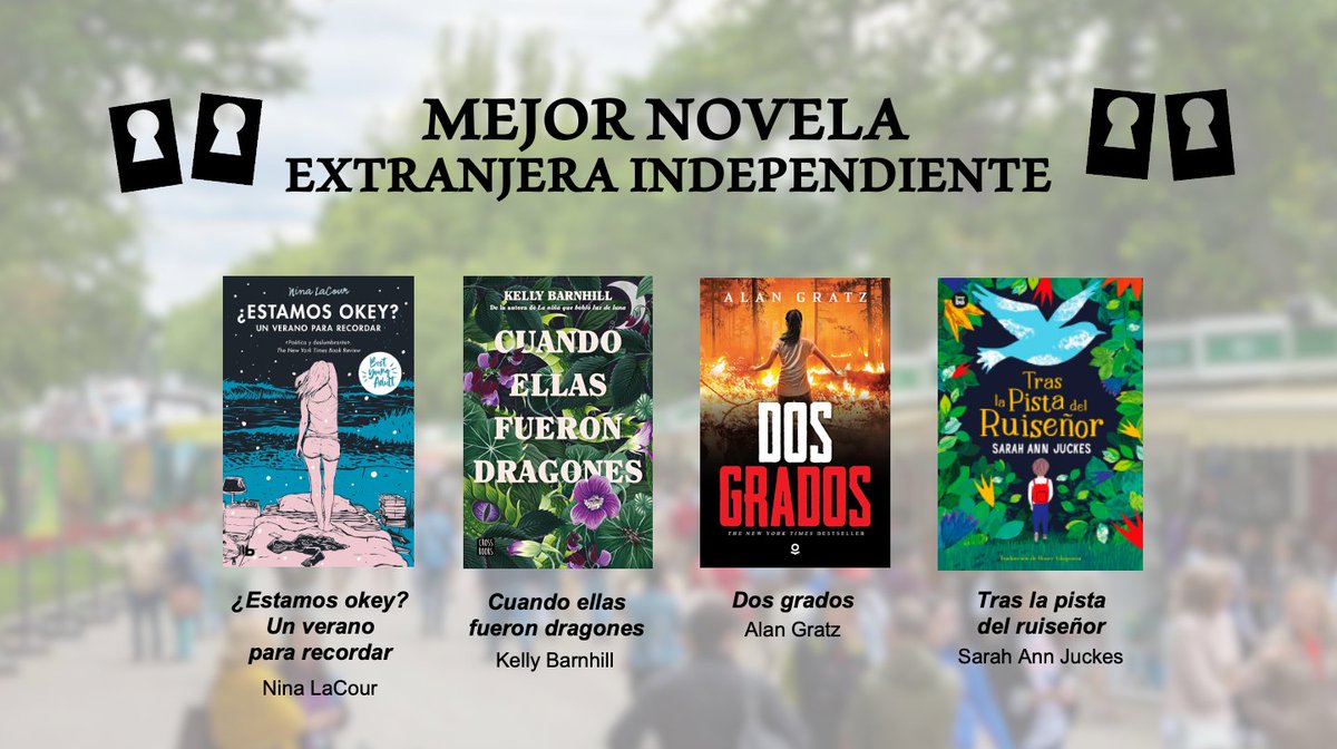 @nina_lacour @somosinfinitos @Planetadelibros @AlanGratz @loqueleo_es @sarahannjuckes @EditorialCasals ¡Estos son los finalistas a Mejor novela extranjera independiente de los #Templis2024! ❄️🐲🔥🪶