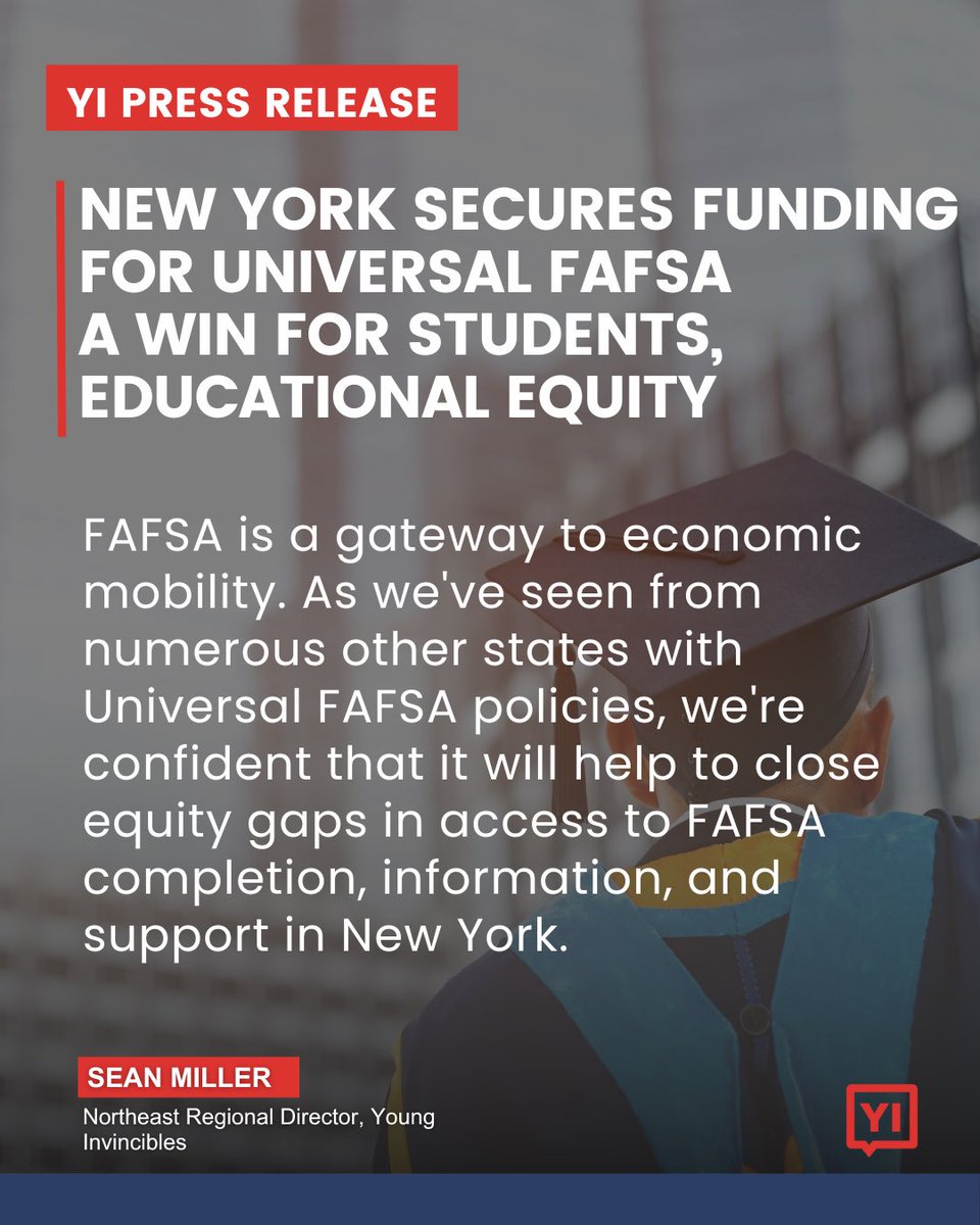 Exciting news! NY is now the 13th state to enact a Universal FAFSA policy, ensuring every graduating senior receives vital support for college financial aid. Thank You, Senator Andrew Gounardes, for sponsoring, and thanks to The Education Trust-NY and UAspire for their support!