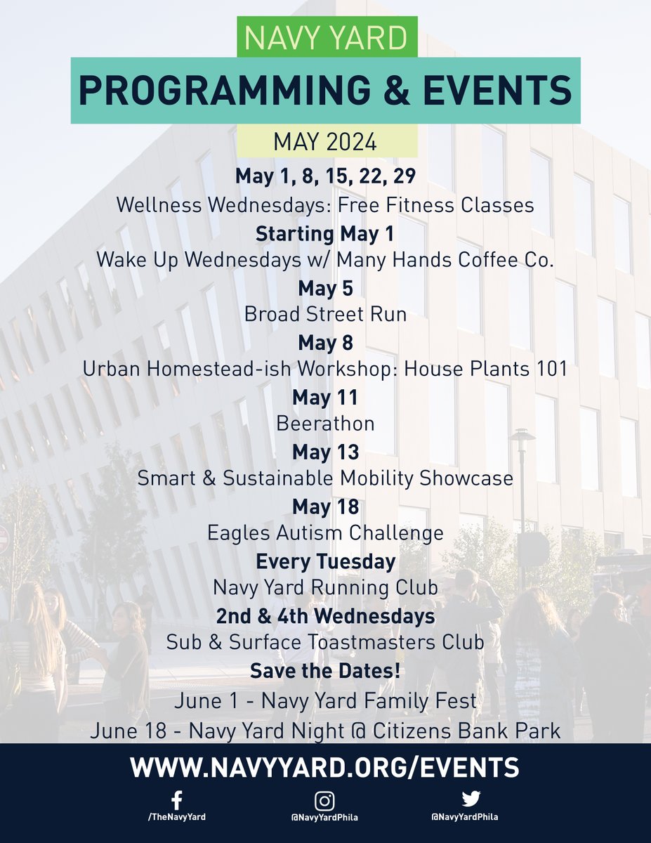 As the weather heats up, so does our event schedule! So take advantage of this nice weather and #discovertheyard. Visit our Events page at navyyard.org/events or read our blog at navyyard.org/blog/26-2024 for more information.