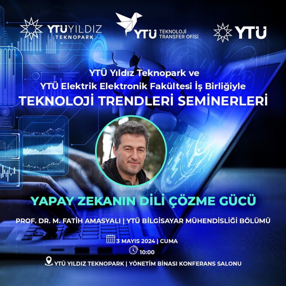 Teknoparklar yenilikçilik ve girişimcilik ekosistemine içerik üreterek nitelikli destek vermelidir. Türkiye’nin en iyisi YTÜ Teknopark, Teknoloji Trendleri Seminerleri kapsamında Prof. Dr. Fatih Amasyalı “Dil Modelleri: Yapay Zeka'nın Dili Çözme Gücü” başlıklı konuşması ile…