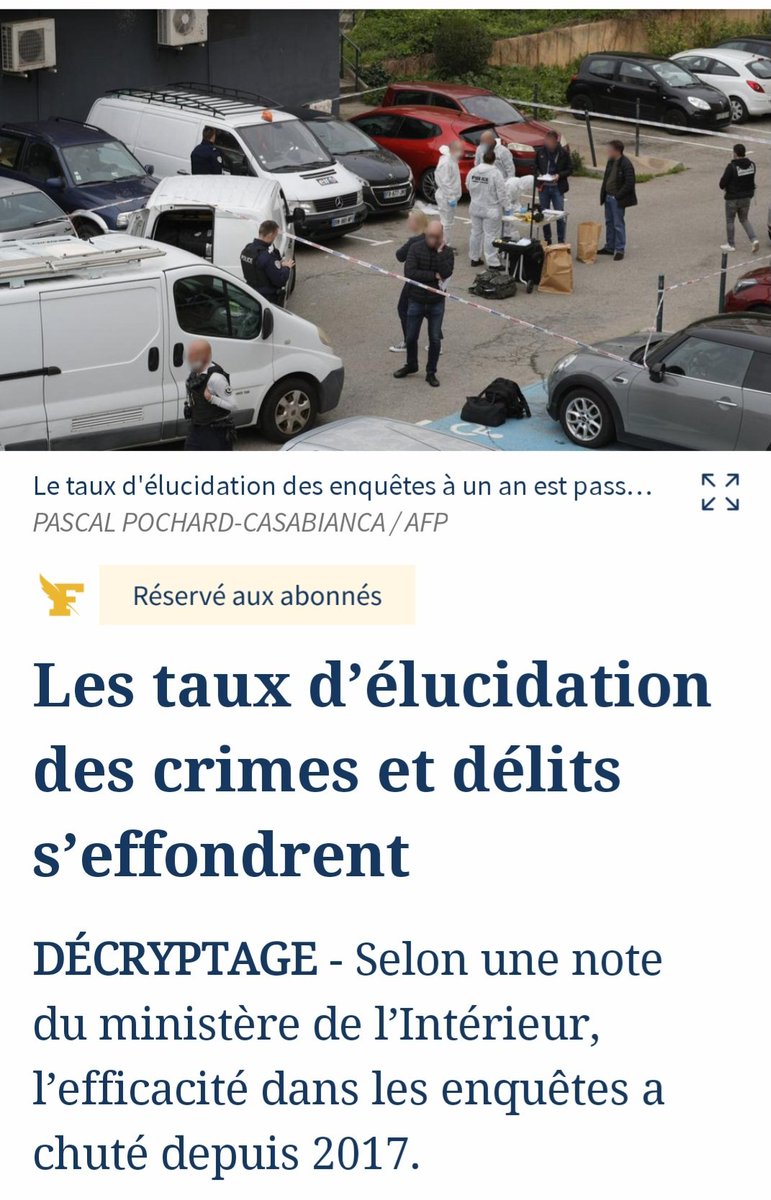 Sous la macronie, police et gendarmerie ont de plus en plus de difficultés à élucider les crimes et délits : depuis 2017, à cause des procédures toujours plus complexes, le taux d’élucidation chute de 12 % pour les homicides !
Et la dangereuse réforme de la police judiciaire…