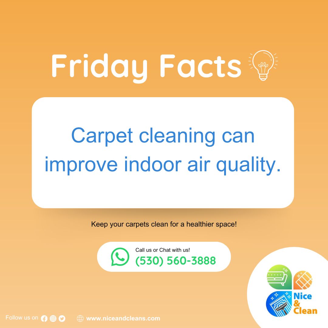 Did you know that carpets act as filters, trapping dust, allergens, and pollutants? 🏠

#niceandclean #CarpetCleaning #AirQuality #HealthyHome
.
Call us or Chat with us on Whatsapp: (530) 560-3888 | (415) 941-8921    
Visit: niceandcleans.com
