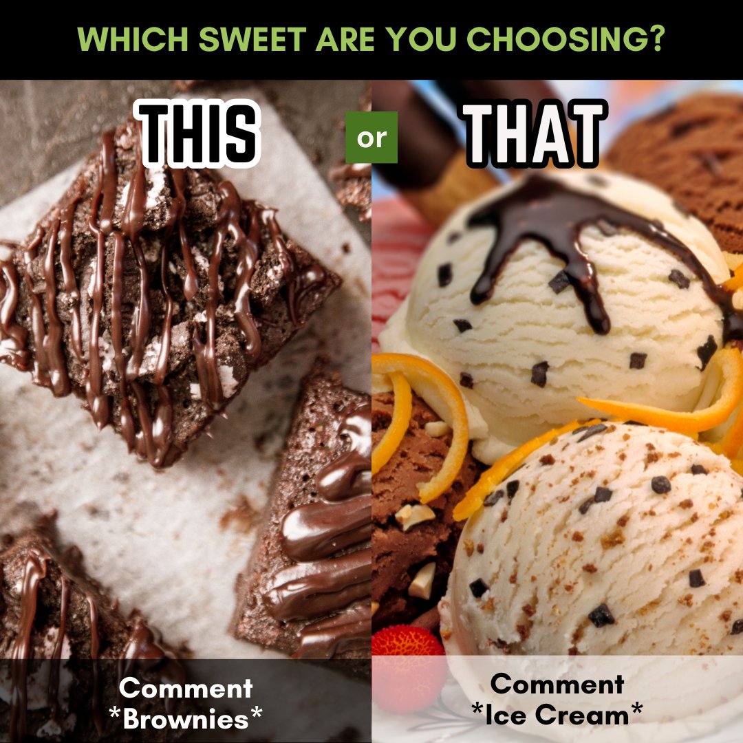 Decisions, decisions! 🤔 A fudgy delight or a creamy scoop? Comment your sweet treat of choice: Brownies or Ice Cream? 🍫🍦 

#DessertDilemma #SweetTooth #ThisOrThat #DecadentDesserts #ChocolateLovers #IceCreamDreams #BrowniePoints #IndulgeInYum #FoodiePoll #TreatYourself
