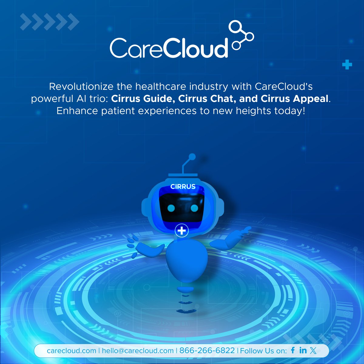 Transform the healthcare landscape with Cirrus Guide, Chat, and Appeals. Experience tailored care, effortless communication, and enhanced reimbursement processes. Learn more: bit.ly/3umDoS4 #HealthTech #CareCloudAI #AIRevolution #GenerativeAI #CareCloud