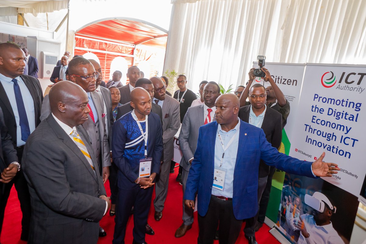 Our team had a remarkable moment when His Excellency the Vice President @rigathi visited our booth at the #ConnectedAfricaSummit2024, accompanied by CS @EliudOwalo , PS @tanuijohn,our CEO @KamanguyaS and the ICT Authority Board Chair Sylvanus Maritim #CAS2024