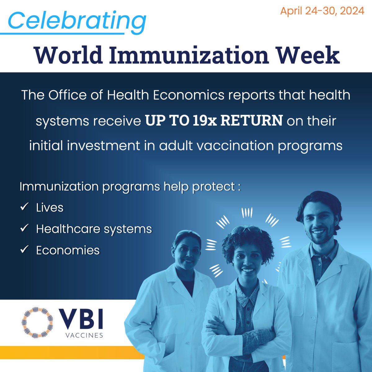 VBI celebrates vaccination as the frontline of protection against disease &amp; as a cost-effective public health intervention. Read <a href="/OHENews/">Office of Health Economics</a>' report on the health &amp; socio-economic benefits of immunization programs here: bit.ly/4dcpofK
#WorldImmunizationWeek #VaccinesForLife